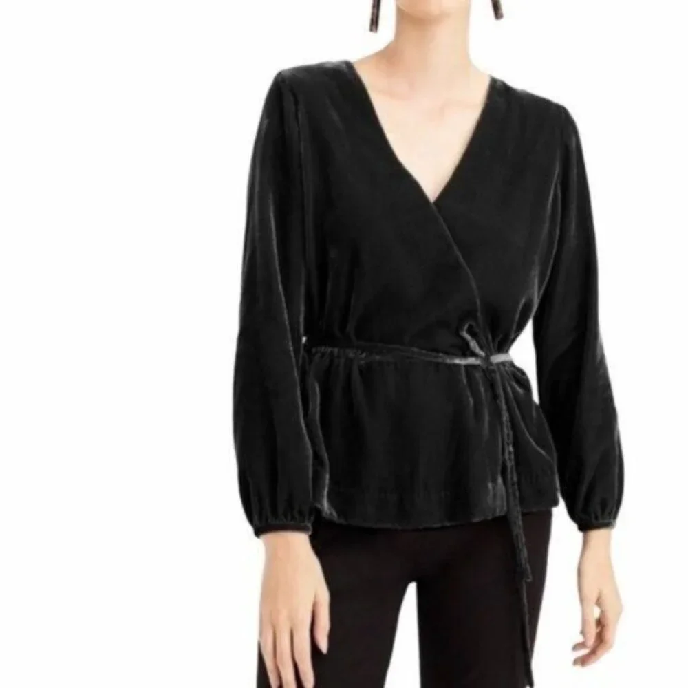 J. Crew Faux Wrap Top Drapey Ultra Lush Velvet in Black Size 2 NWT